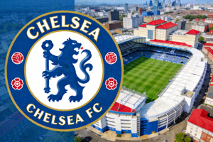 切尔西球队标志及斯坦福桥球场航拍